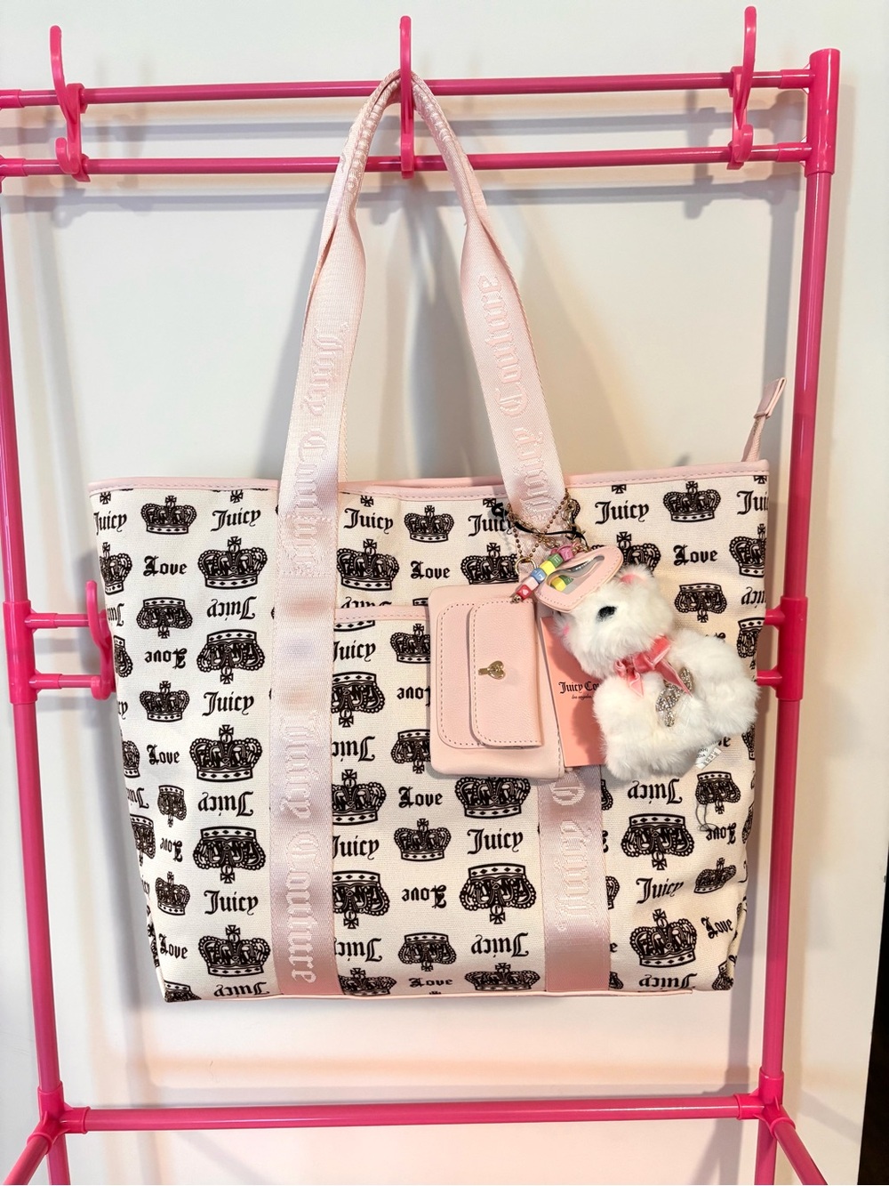 Juicy Couture Crown Print Tote Bag w/ Wallet & Dog Charm NWT